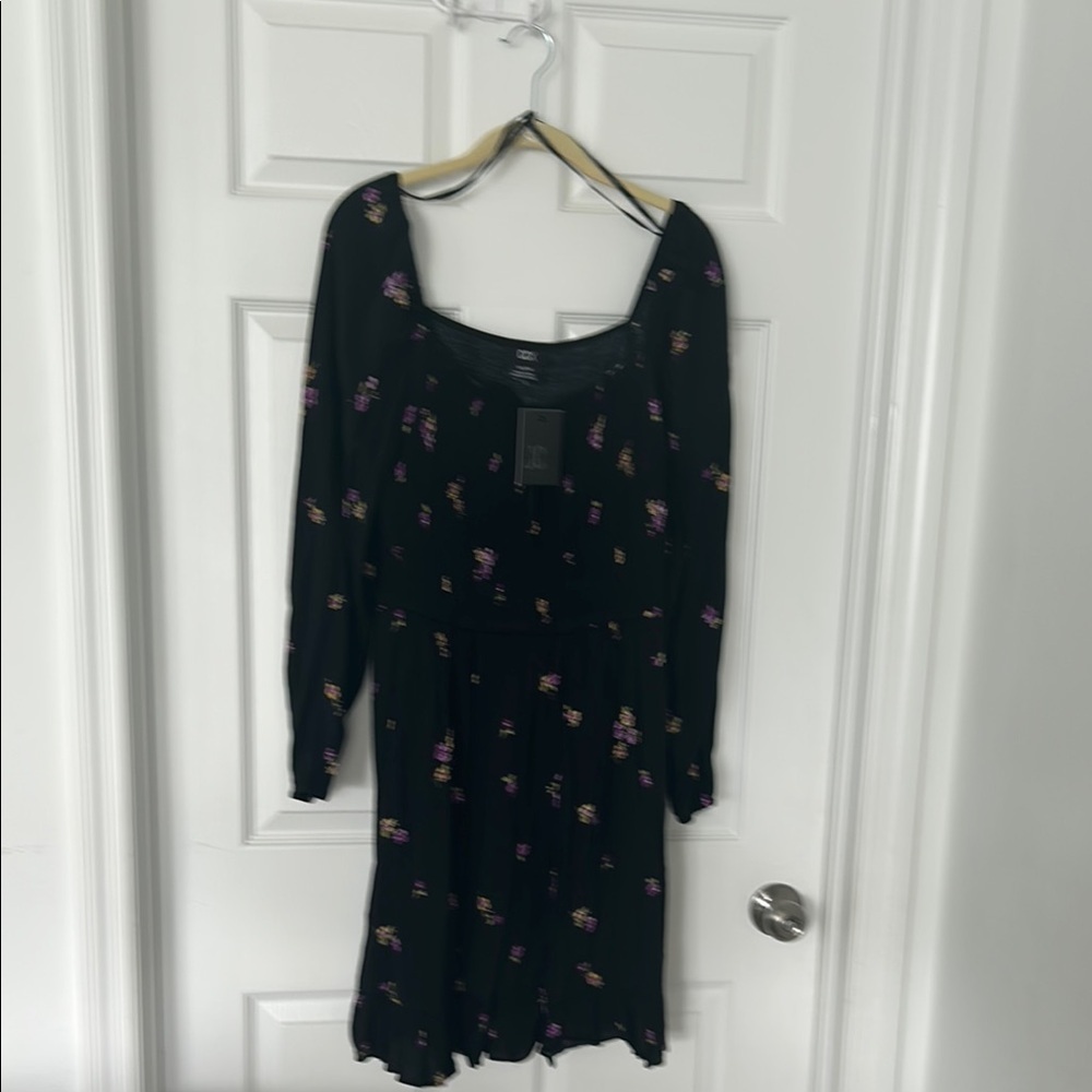 CCX💜Chic Black Dress with Purple Floral Pattern